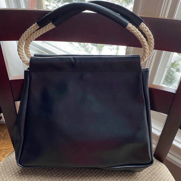 NWOT Furla Soft Black Leather Hobo Rope Handle Satchel Purse, Unique & Chic - Picture 3 of 16